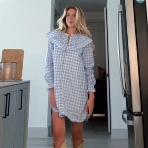 Chic Blue Checkered Long Sleeve Dress